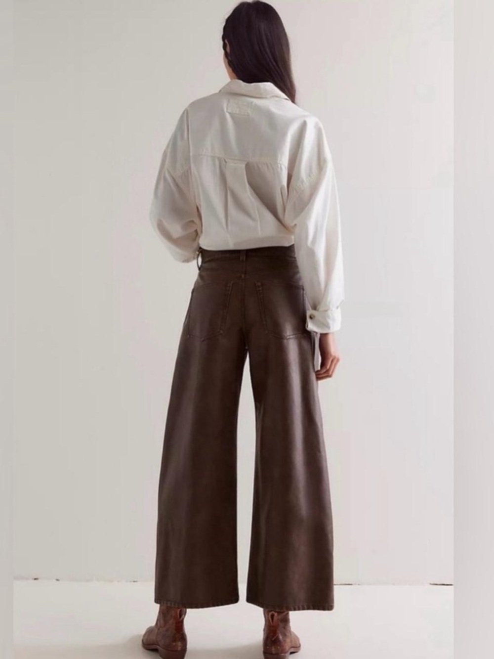 Free People Straight-Leg Faux Leather Pants in Dark Brown